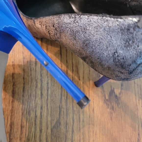 Aldo Black Cracked Genuine Leather Pointed Toe Blue Heels Shoes Stilletos - Picture 7 of 16